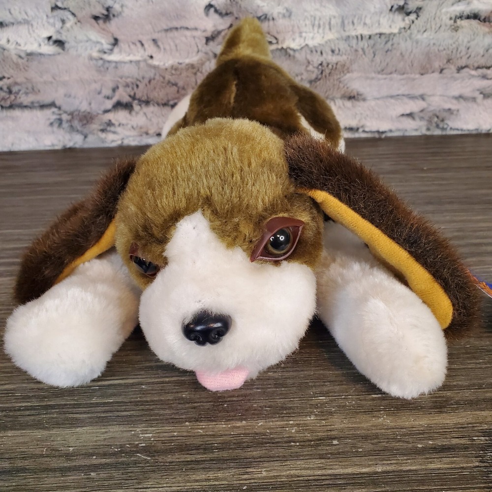 Calplush Beagle Dog Laying Plush 12" Stuffed Animal Brown Eyelids, Original Tags